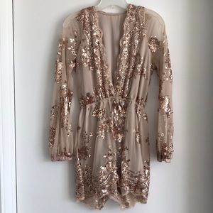 Rose Gold Deep-V Sequin Romper